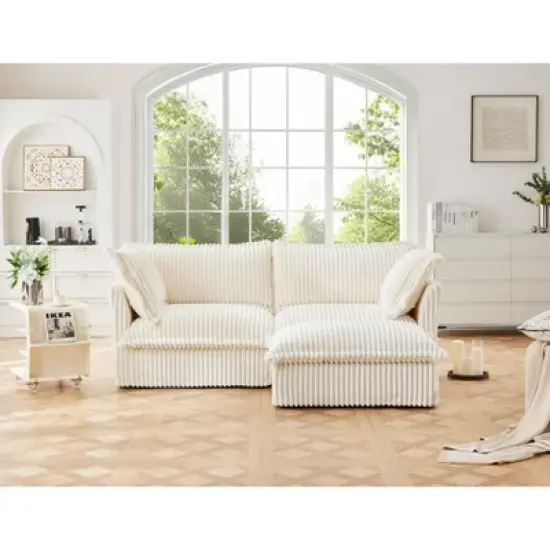 NicBex Couches for Living Room Single Deep Seat Sofa Couch Corduroy Slip-covered Armchair with 1 Big Back Cushion and 2 Big Toss Pillows image {6}