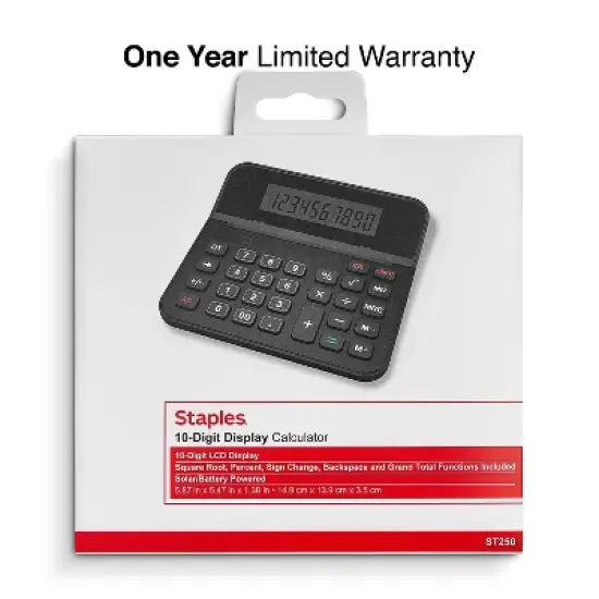 TRU RED Staples 10-Digit Battery/Solar Powered Basic Calculator Black (TR250/ST250-CC) image {4}