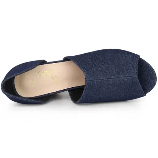 Perphy Denim Open Toe Chunky Heels Slide Sandals image {3}