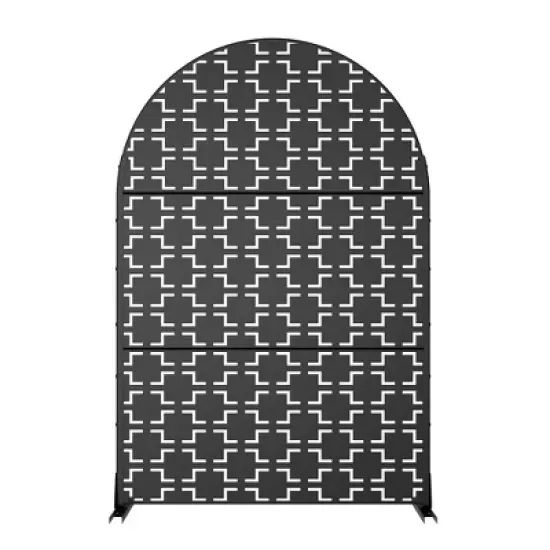 Dovelina Arched Top Outdoor Privacy Screen Black Galvanized Panel Screen image {5}