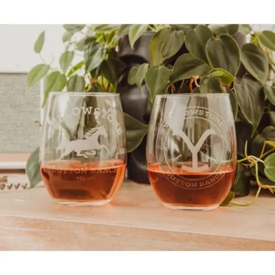 Silver Buffalo Yellowstone Dutton Ranch 20-Ounce Stemless Wine Glasses | Set of 2 image {3}