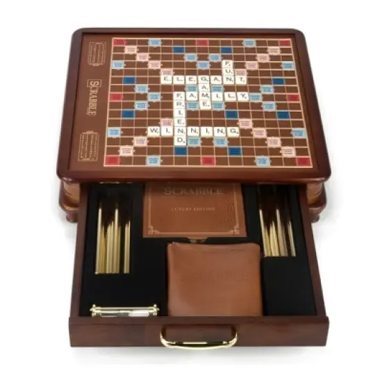 WS Game Company Scrabble Luxury Edition Board Game with Rotating Wooden Game Board image {2}