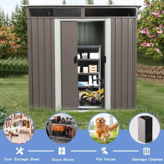 6' x 5' Outdoor Storage Shed, Garden Tool Metal Shed, Sliding Lockable Door with Window, Air Vents and Sloping Roof, for Backyard, Patio, Lawn image {2}