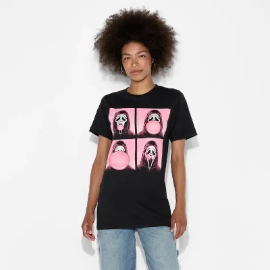 Women's Ghostface Boyfriend Short Sleeve Graphic T-Shirt - Black image {1}