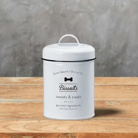 Amici Pet Bone Appetit Biscuits Pet Food Canister, 64 oz. , White & Black image {2}