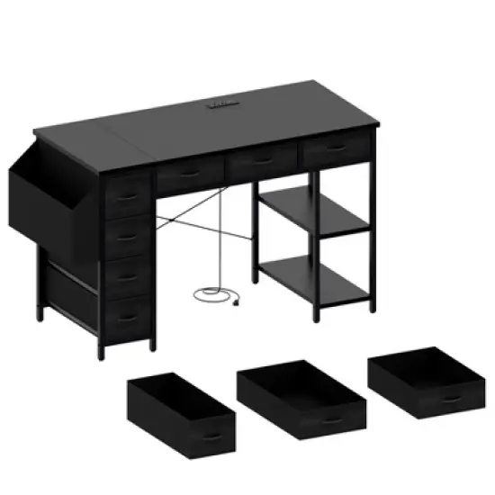 47" Computer Desk With 7 Drawers, Reversible Writing Table Workstation, Work Desk Gaming Table with Metal Frame for Home Office image {4}