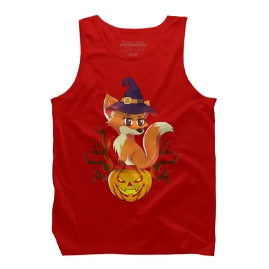Men's Design By Humans Cute Witch Fox With Jack O Lantern Halloween Shirt By thebeardstudio Tank Top image {5}