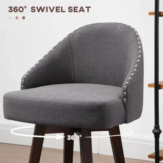 HOMCOM Bar Stools Set of 4, Linen Fabric Kitchen Counter Stools with Nailhead Trim, Rubber Wood Legs and Footrest for Dining Room, Pub, Dark Gray image {4}