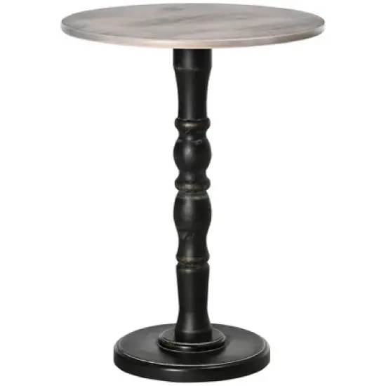HOMCOM Pedestal Side Table with Round Tabletop, Rustic End Table with Solid Wood Leg for Living Room, Bedroom, Light Gray and Black image {3}