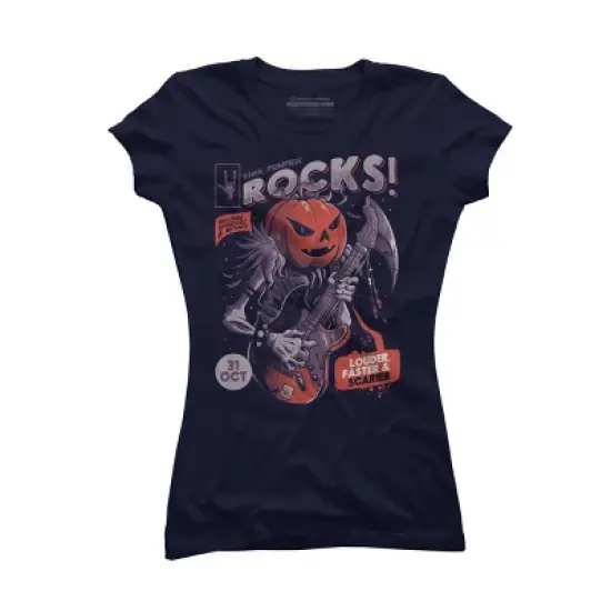 Junior's Design By Humans Rock Pumpkin By EduEly T-Shirt image {4}