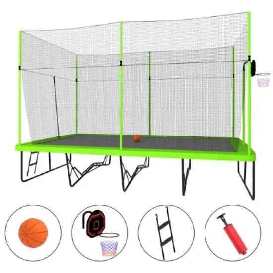 QingMoon 10FT &times; 17FT Rectangle Recreational Trampoline With A PE Protective Cover,Basketball Board,Net,Inflatable Device,Ladder For Kids Adults image {9}