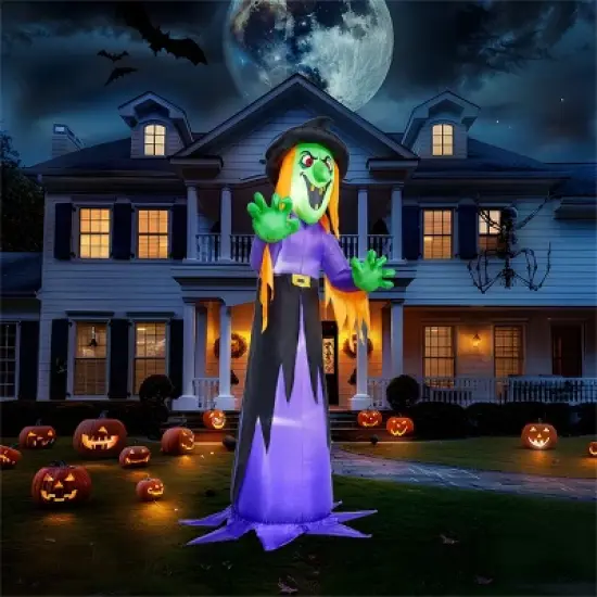Joyfy 12 FT Tall Halloween Inflatable Witch with Built-in LED for Outdoor Decoration, Halloween Indoor Yard, Garden, Lawn Holiday Party Decoration image {1}