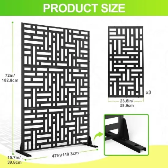 72" H&times;47" W Metal Privacy Screen with Stable Base, Freestanding Decorative Patio Screen for Hanging Plants image {2}