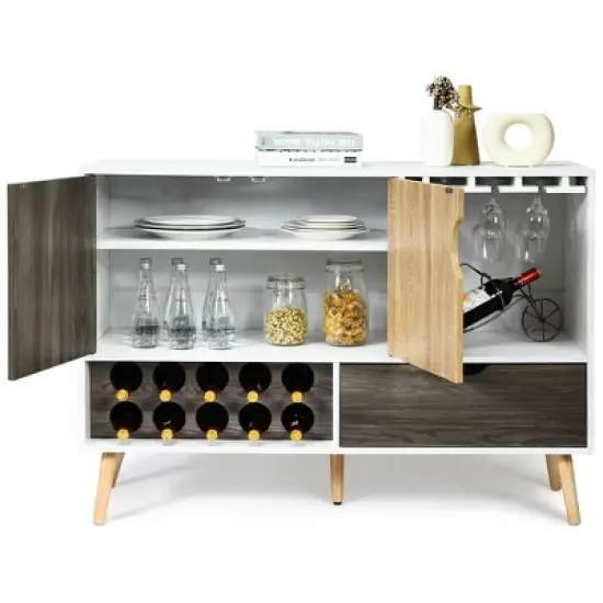 Costway Mid-Century Buffet Sideboard Wooden Storage Cabinet w/ Wine Rack & Glass Holder image {9}
