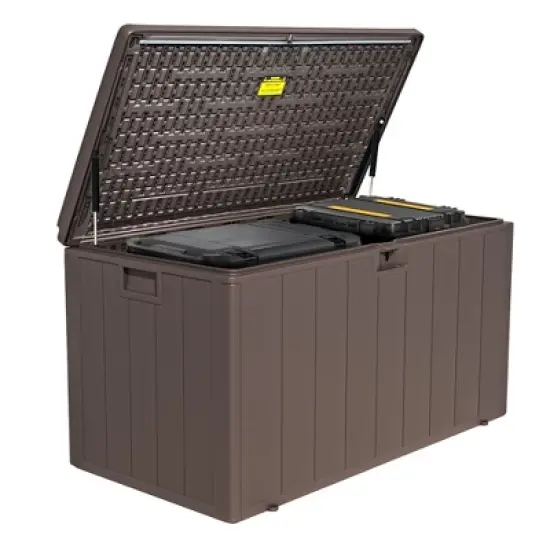 Extra Thin 110 Gallon Resin Deck Box, Heavy Duty Storage Box for Pool Accessories, Patio Furniture, Cushions and Garden Tools image {8}