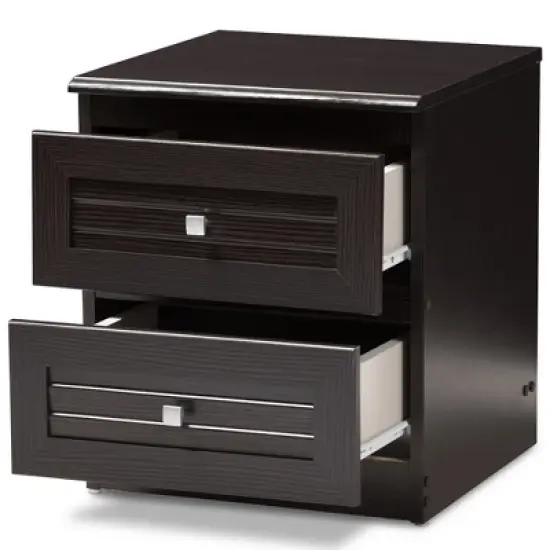 Carine Modern and Contemporary Finished 2 Drawer Nightstand Dark Brown - Baxton Studio image {1}