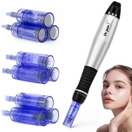 Dr. Pen Electric Derma Pen Stamp Auto MicroNeed1e Roller with 9 Pcs Cartridges - A1 image {8}