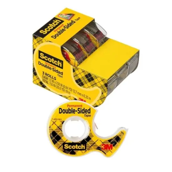Scotch Double Sided Tape, Office and School Supplies, 0.5 in. x 250 in., 3 Tape Rolls With Tape Dispenser: Clear Plastic, Double Stick, Two Sided image {15}
