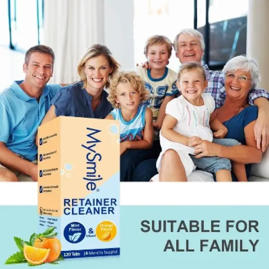 MySmile Retainer Cleaner 120 Tablets, Remove Odors, Stains & Plaque from Aligners, Mouth Guards & More (Mint & Orange Flavor) image {7}