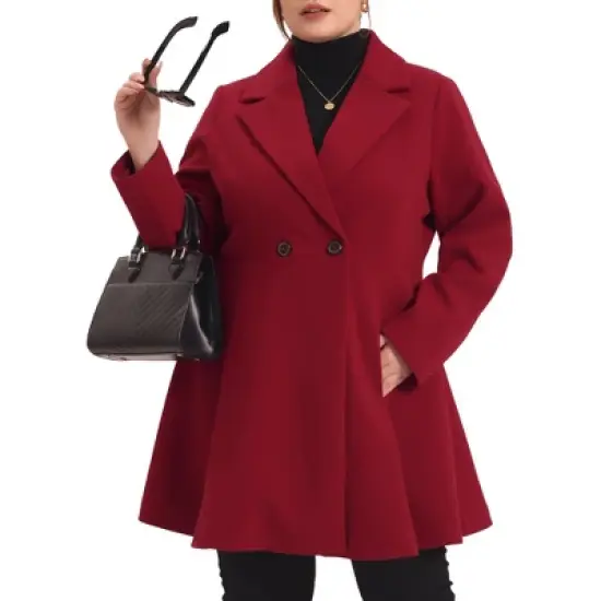 Agnes Orinda Women's Plus Size Elegant A Line Notched Lapel Double Breasted Pea Coats image {1}