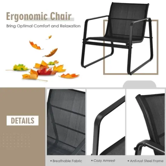 Costway 3PCS Patio Bistro Furniture Set Glass Top Table Garden Deck Black image {6}