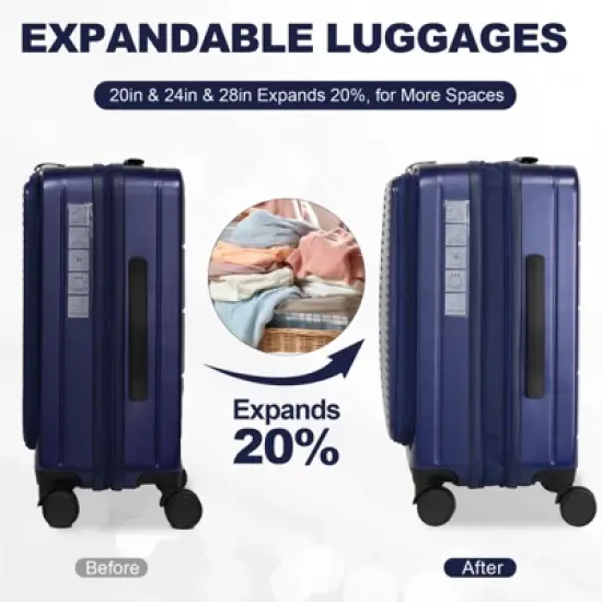 Gulches Luggage,with front opening,TSA approved lock,hardshell suitcase,Blue image {6}