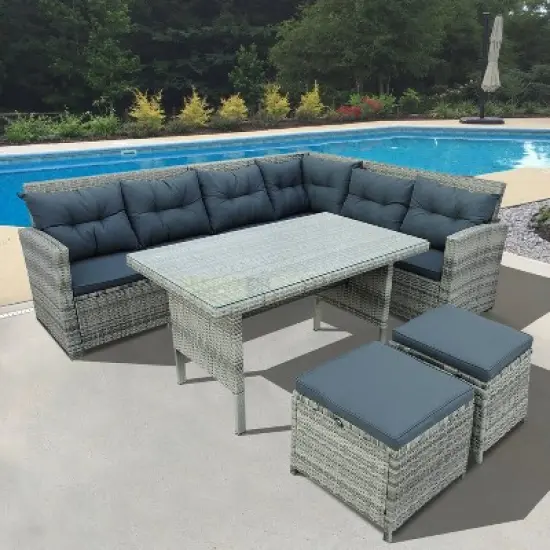 6pc Outdoor Set with Sectional & Glass Table - Gray - WELLFOR image {19}