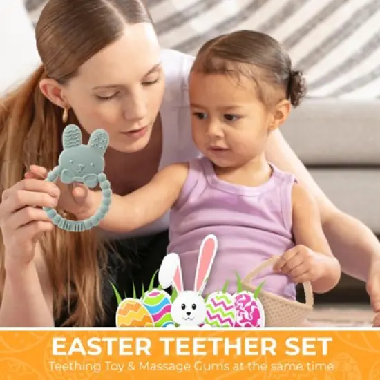 Easter Baby Teether Set Easter Bunny & Easter Basket Silicone Teethers, Cute Teething Toys Perfect Easter Gift Set for Soothing Babies Gums Boy & Girl image {1}