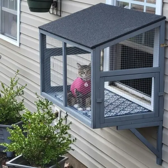 unipaws Wooden Cat Window Catio &ndash; Expandable Outdoor Enclosure for Indoor Cats image {1}