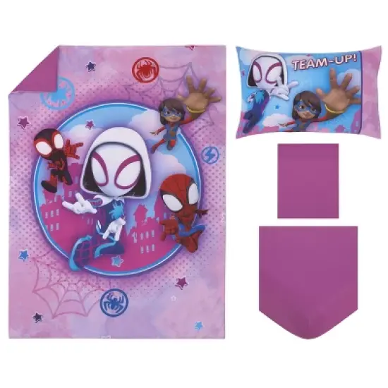 Marvel Ghost Spider, Go Ghosty Purple, Pink, and Blue 4 Piece Toddler Bed Set image {7}