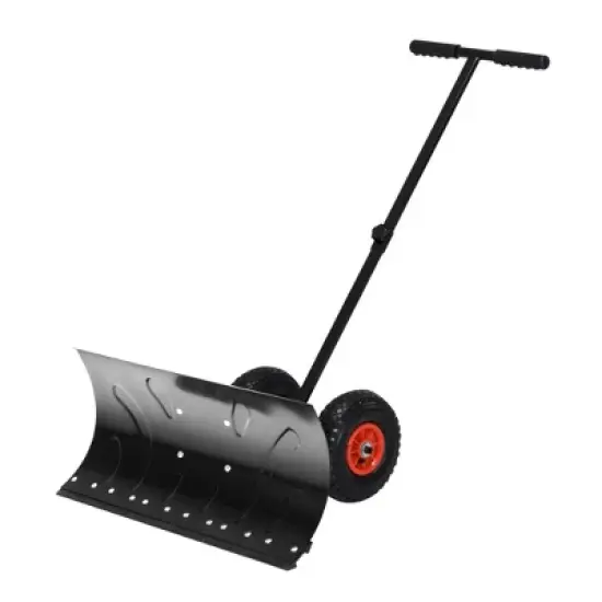 HOMCOM Heavy-Duty Snow Shovel Rolling Pusher with 29'' Blade, 10'' Wheels and Angle-Adjustable Handle image {3}