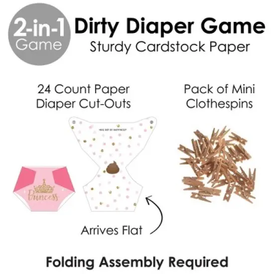 Big Dot of Happiness Little Princess Crown - Pink and Gold Princess Baby Shower Conversation Starter - 2-in-1 Dirty Diaper Game - Set of 24 image {3}