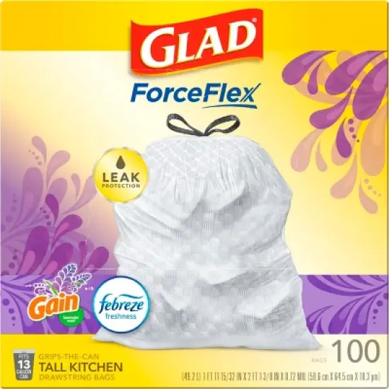 Glad ForceFlex Tall Kitchen Drawstring Trash Bags - Febreze Lavender - 13 Gallon image {4}