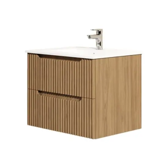 Wooakway 24" Walnut Floating Wall Mounted Bathroom Vanity Cabinet image {5}