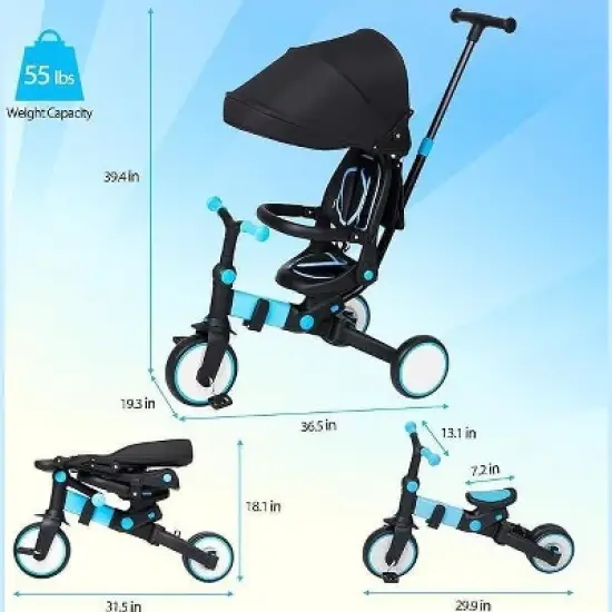 7-in-1 Toddler Tricycle for 10M-5Y, Kids Trike with Push Handle, Canopy, Safety Belt & Rotatable Seat image {5}