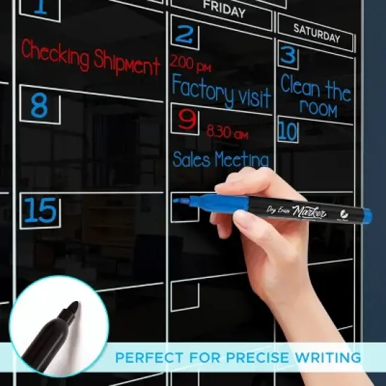 SCRIBBLEDO Black Magnetic Glass Calendar 24"x36" Monthly Dry Erase Planner image {2}