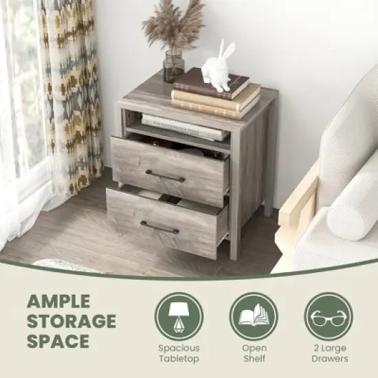Tangkula 2 PCS Nightstand w/ 2 Drawers Farmhouse Bed Side Table w/ Open Storage Shelf image {5}