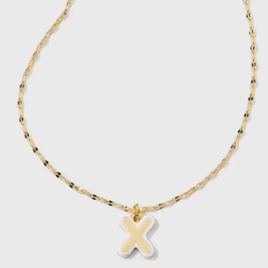 14K Gold Dipped Enamel Initial Pendant Necklace - A New Day&trade; Gold/White image {27}