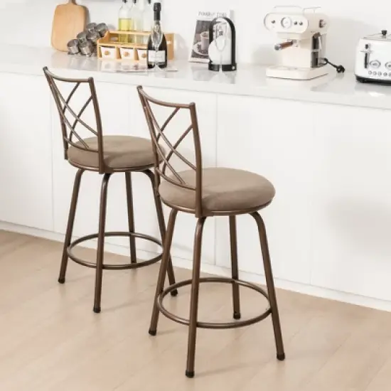 Costway Set of 2 24/30 Inch Adjustable Swivel Barstools Metal Dining Chairs Brown image {3}