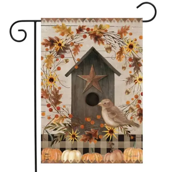 Primitive Fall Birdhouse Garden Flag 18" x 12.5" Briarwood Lane image {1}