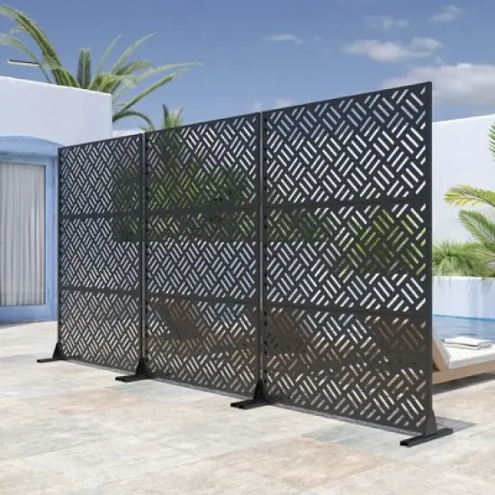 Dovelina Metal Outdoor Privacy Screen Freestanding Patio Decorative Screens - 72"x47", Black, Carl image {6}