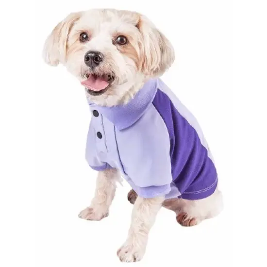Pet Life Active Barko Pawlo Relax-Stretch Wick-Proof Dog and Cat Polo T-Shirt - Purple - XS image {2}