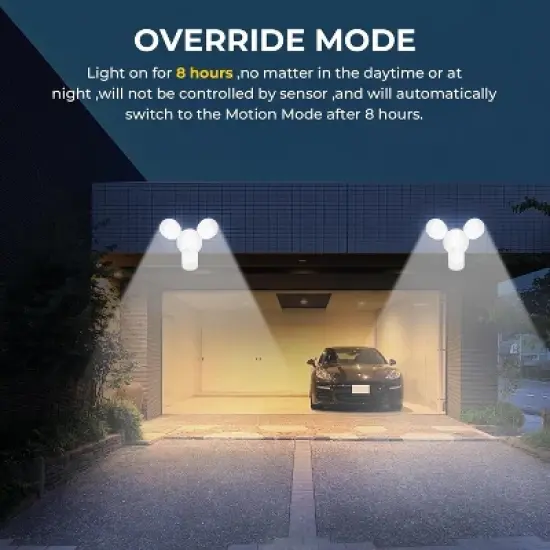 R.W.FLAME LED Flood Motion Sensor Outdoor Lights, 24W 1800LM 5000K IP54 Waterproof, 5 Lighting Modes, 4 Lighting Durations, 3 Detection Distances image {7}