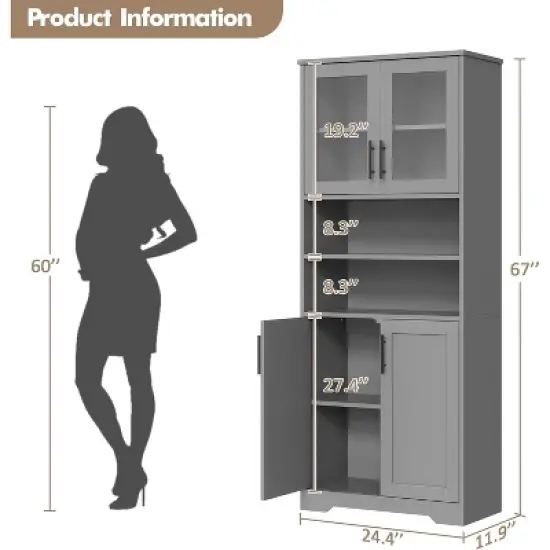 CuisinSmart 67in Tall Kitchen Pantry Storage Cabinet, Freestanding Pantry Cabinets with 4 Doors and Adjustable Shelves for Living Room Office image {2}