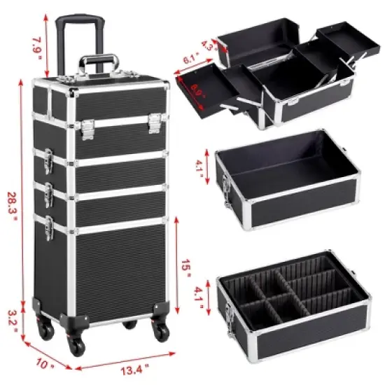 Yaheetech 4-In-1 Aluminum Rolling Cosmetic Makeup Train Cases image {2}