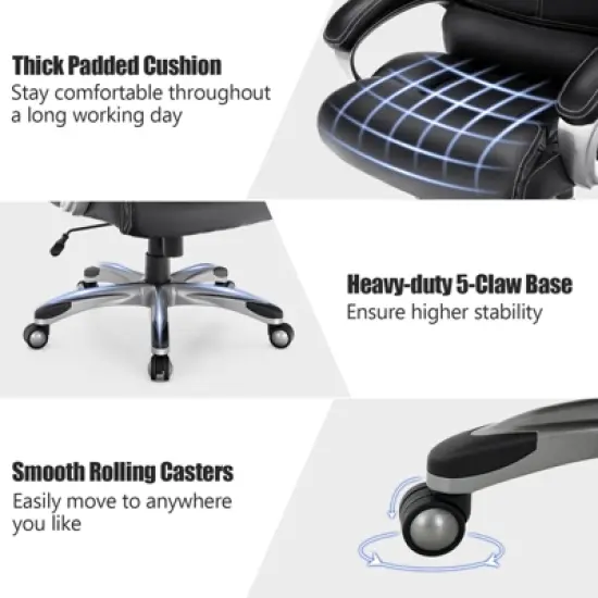 Tangkula Adjustable Executive Chair Rolling High Back Leather Office Chair Black image {9}
