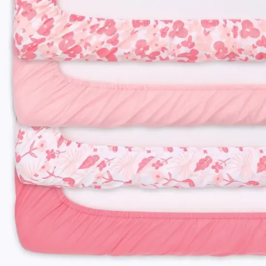 The Peanutshell Fitted Crib Sheets - Pink Floral Punch - 4pk image {9}