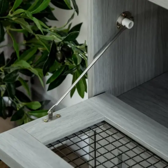 HOMCOM Industrial Buffet Cabinet, Kitchen Sideboard with Metal Grid Flip Drawer, 2-Tier Cabinet, Adjustable Shelf for Living Room, Dining Room, Gray image {4}