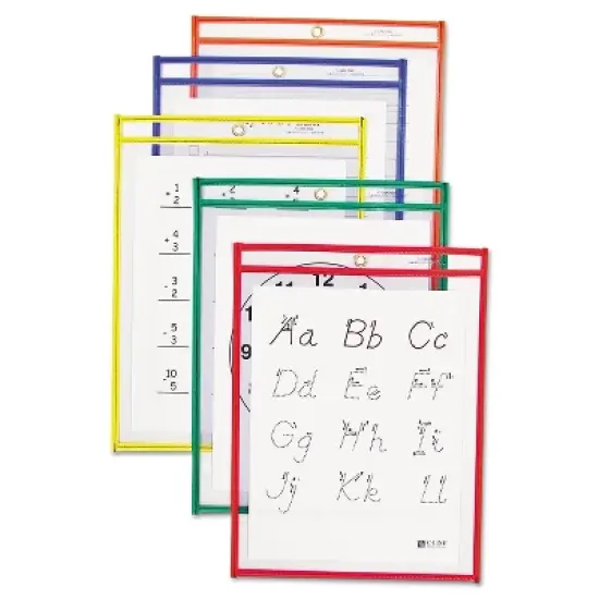 C-Line Reusable Dry Erase Pockets 9 x 12 Assorted Primary Colors 5/Pack 40630 image {1}