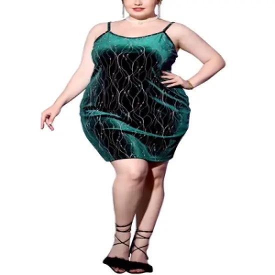 Agnes Orinda Women's Plus Size Velvet Sleeveless Cami Bodycon Club Party Mini Dresses image {1}